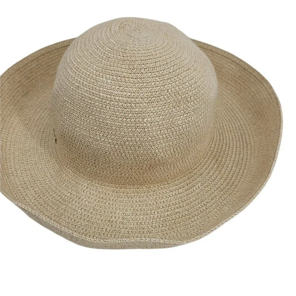 Vintage Betmar New York #166 Floppy Paper Sun Hat Flexible Tan Metal Logo Sz‎